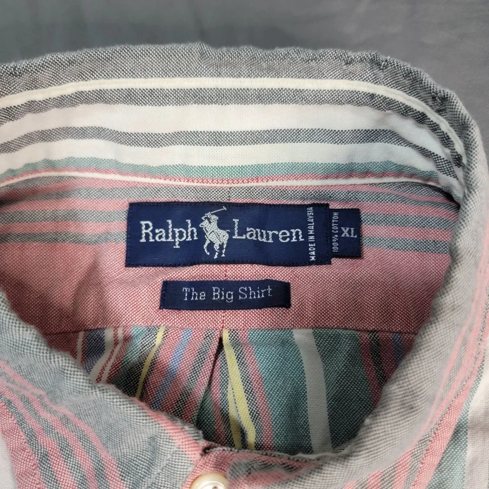 Polo Ralph Lauren Men's XL Multicolor Pastel Striped Oxford Blue Pony Button
